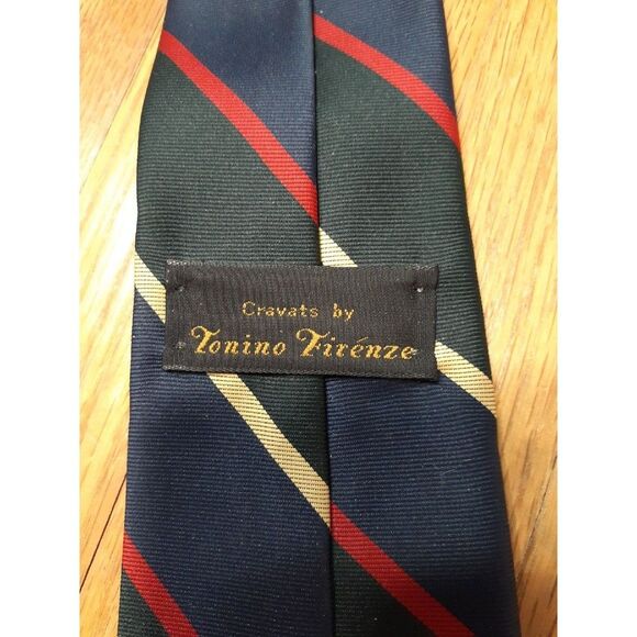 Totino firenze tie navy stripe green red blue handmade - Picture 2 of 3